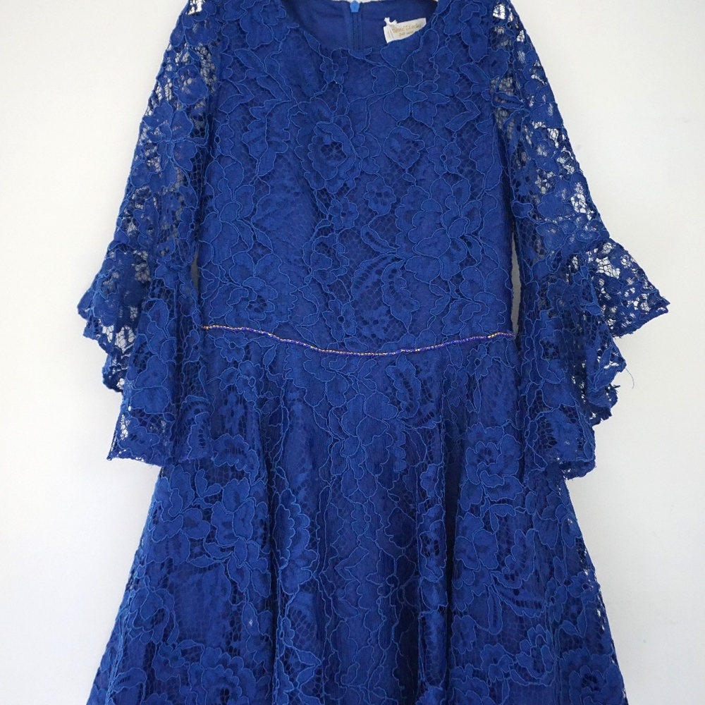 David Charles Gold Label Blue Lace A Line Dress